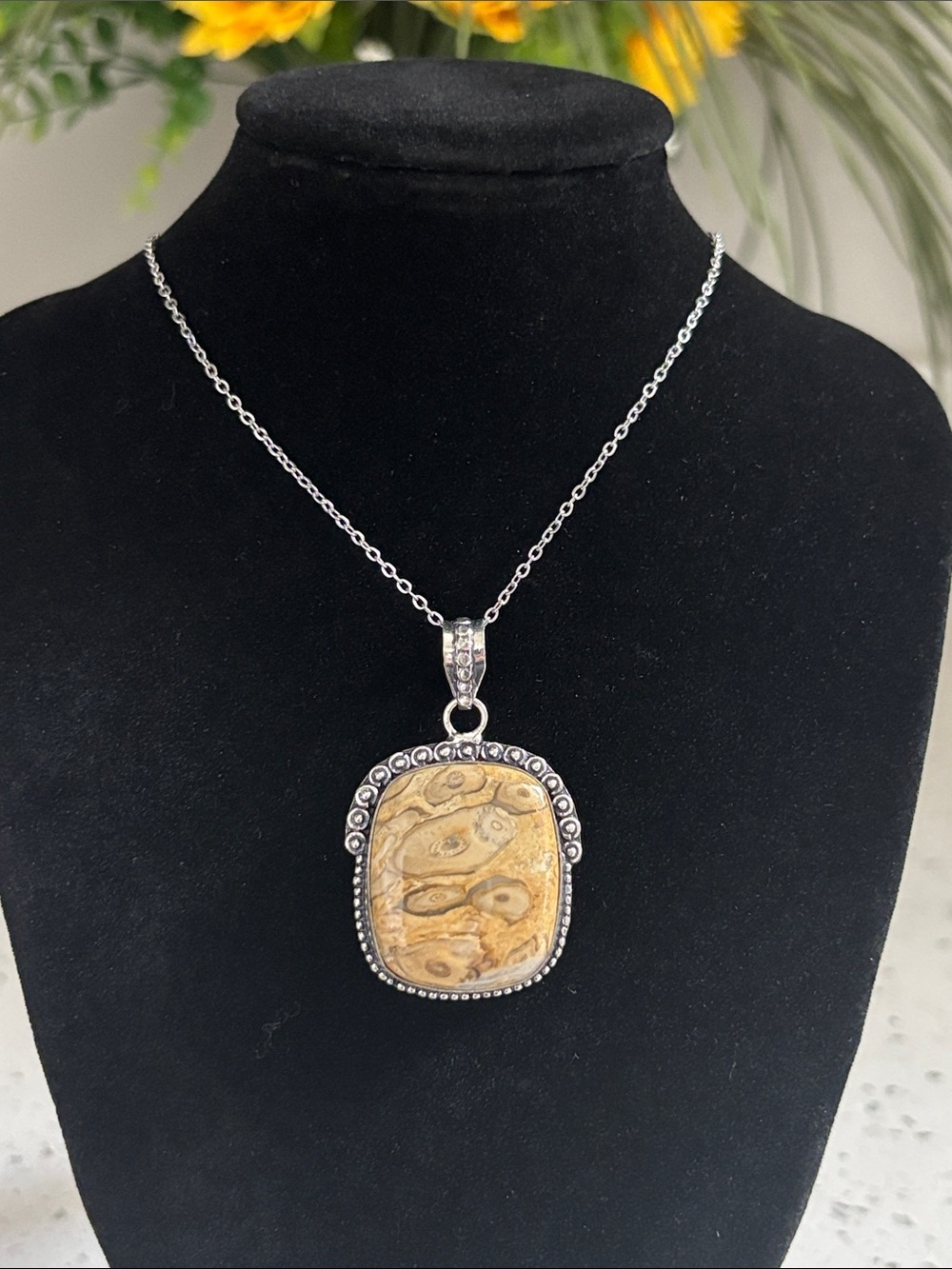 Sterling Silver Rock Chalcedony Gemstone Pendant Necklace